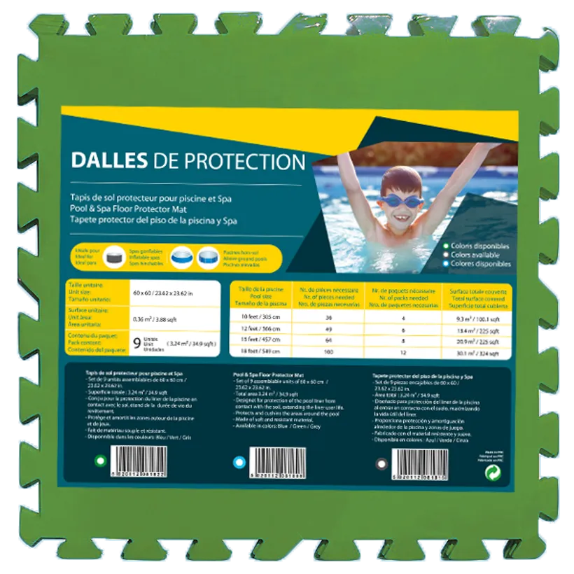 DALLES DE PROTECTION STANDARD VERT 3,24m² 60 X 60 X 0,8 Cm (x9) 3 DALLES DE PROTECTION STANDARD VERT 3,24m² 60 X 60 X 0,8 Cm (x9)